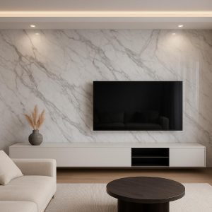 دیوار داخلی سالن پذیرایی با ماربل شیت در دکوراسیون داخلی مدرن